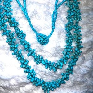 Blue teal coral necklace, two layers